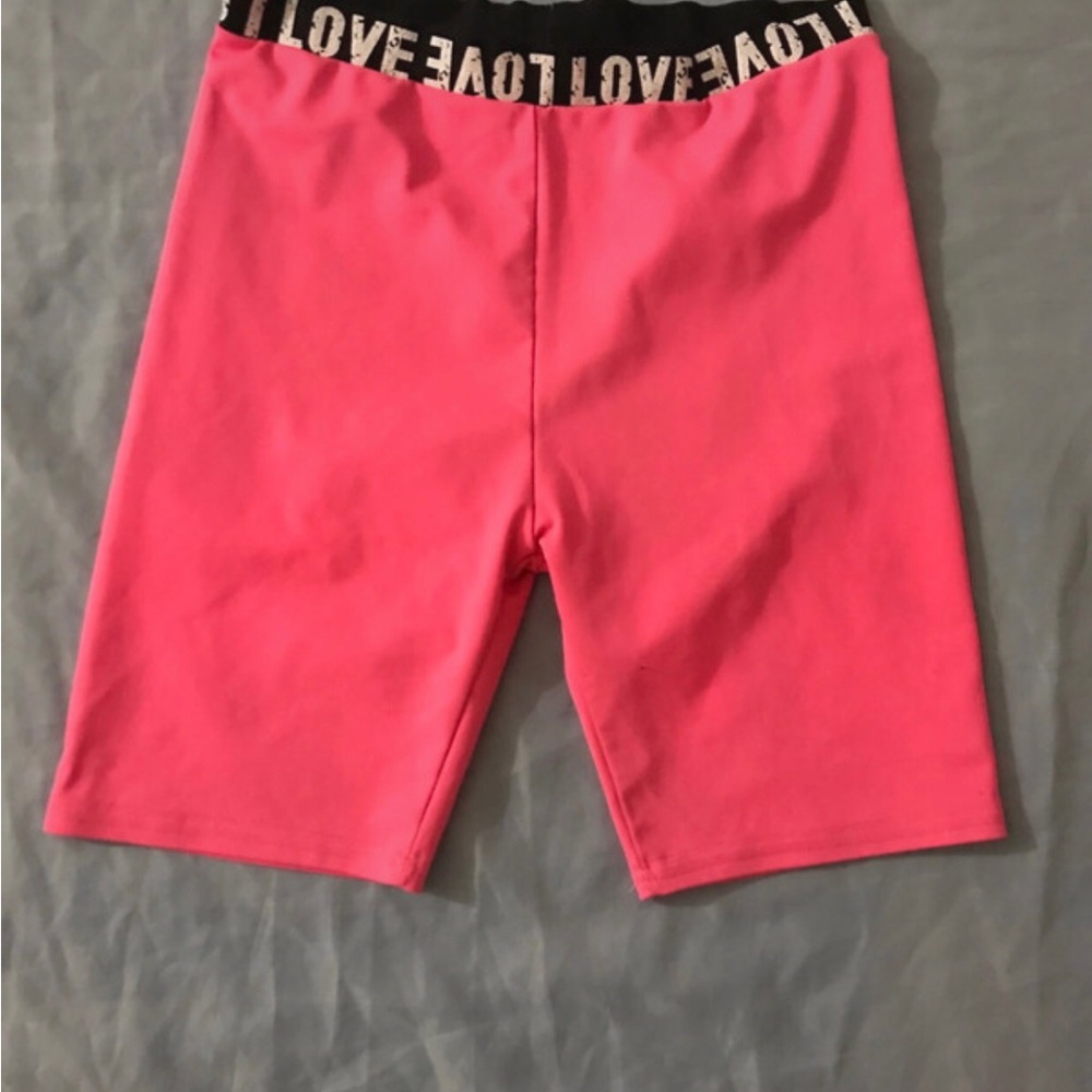 High-Rise Pink Active Bike Shorts with 'LOVE' Waistband
